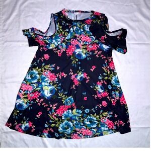 Chic Soul One Shoulder Floral Dress - Black, Blue, Pink
